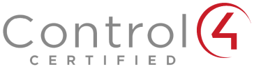Gray and red stylized text with a circular graphic element